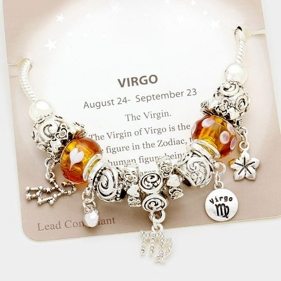 Zodiac Virgo Virgin Pink Rhinestone Dangle Charm fits European Bead Bracelets Fashion Jewelry for Women Man 